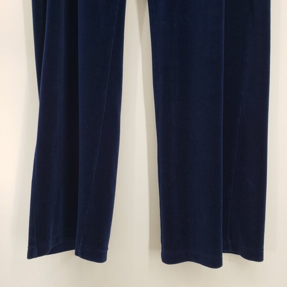 Ralph Lauren Velour Velvet Wide Leg Pull On Pants XL Womens Lounge Navy Blue - Picture 5 of 7